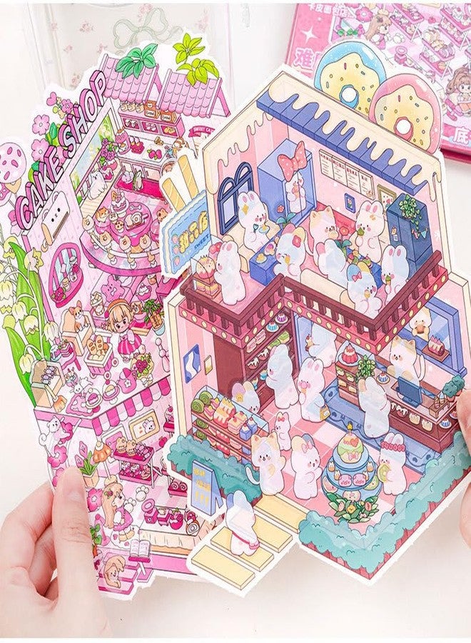 SAMVARDHAN Miniature Worlds Sticker Book for Kids - Tiny Escape Collection 2.0 DIY Miniature Bakery, Coffee Shop & Pet Clinic, Creative Play Sticker Book with 12 Large Stickers & Scenes (Purple) - Image 5